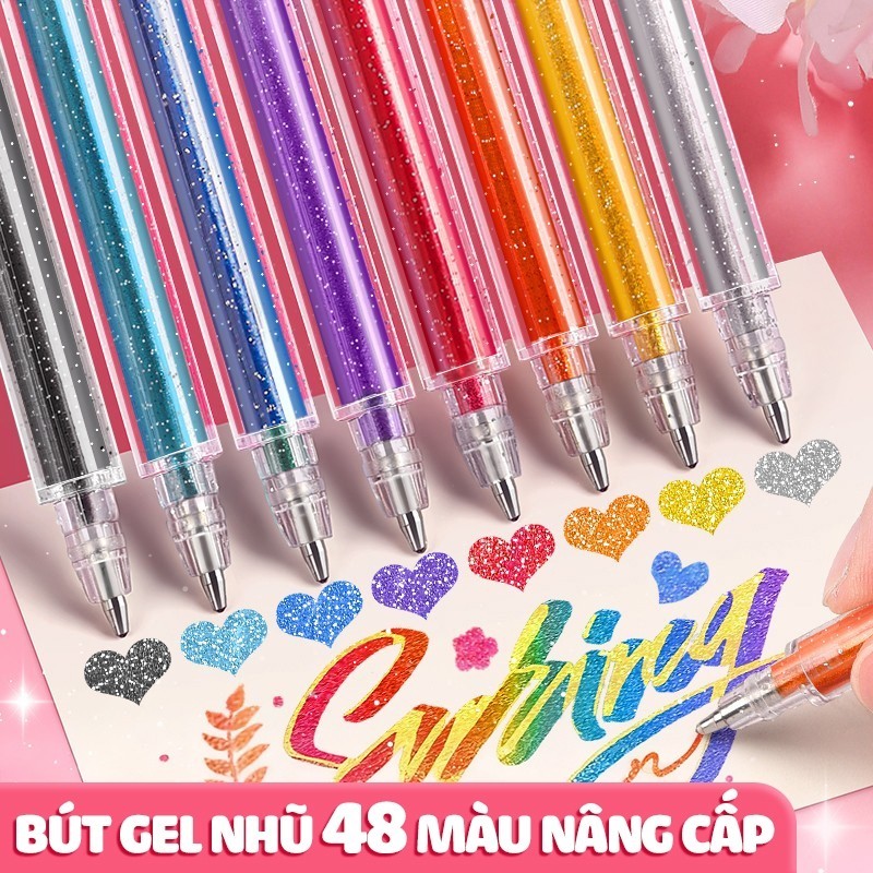 48 Chiếc Shinning Lấp Lánh Tô Màu Doodling Bút Lấp Lánh Kim Loại Nhiều Màu Sắc Gel Bút Đánh Dấu