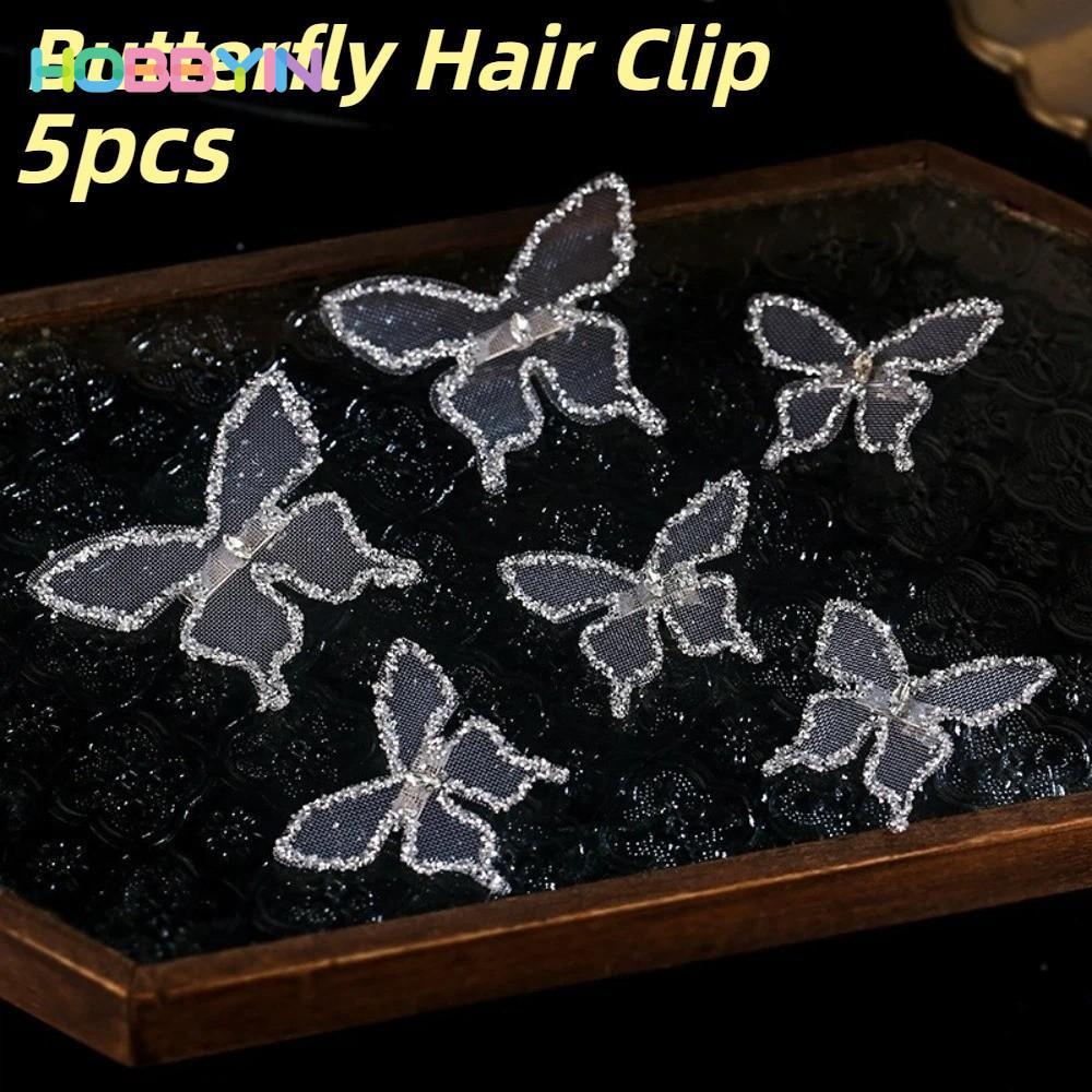 Hobbyin - Bộ 5 Kẹp Tóc Bướm Thanh Lịch, Phụ Kiện Mũ Cô Dâu Phong Cách Ngọt Ngào