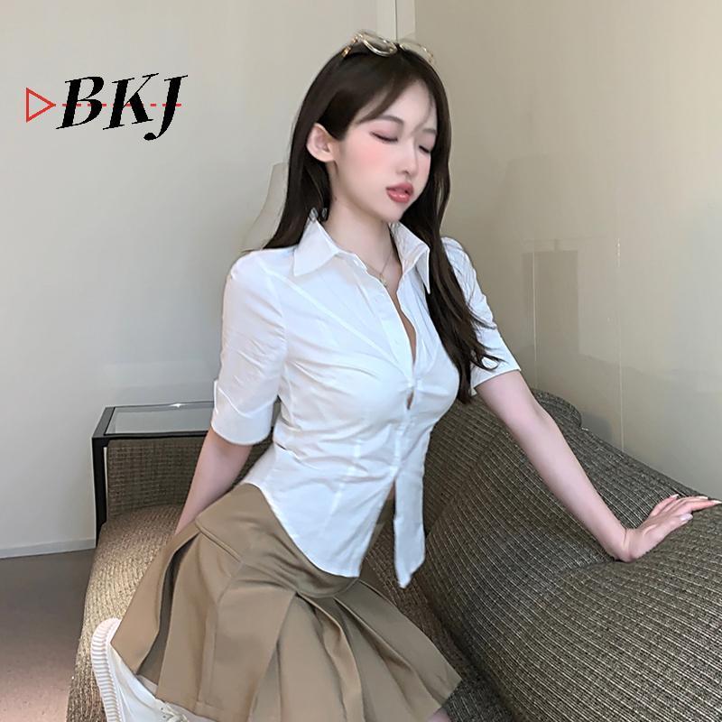 Áo sơ mi đồng phục preppy màu trắng, ngắn tay dành cho học sinh nữ mới mùa hè