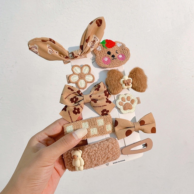 Set 10 kẹp tóc nơ vải bông dễ thương dành cho bé gái phong cách hàn quốc