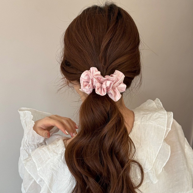 Hululu Scrunchy Ngọt Hồng Kẻ Sọc, Dây Buộc Tóc Cho Tóc Duoi Ngua