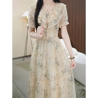Đầm Hoa Vintage Cổ Bèo – Váy Midi Nữ Tính Thanh Lịch Hàn Quốc,quyến rũ,duyên dáng