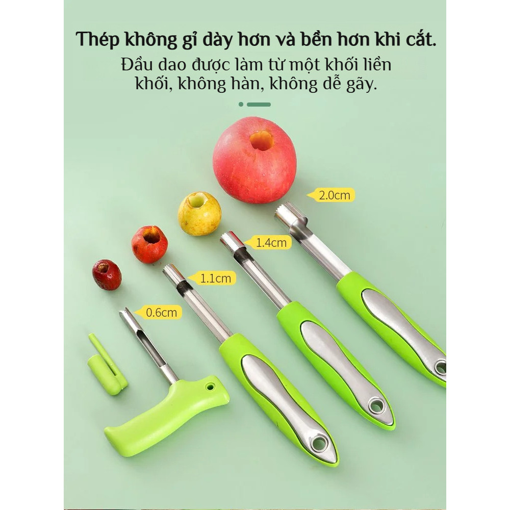 Bộ dụng cụ tách hạt trái cây bằng thép không gỉ / Dụng cụ tách hạt trái cây an toàn và hợp vệ sinh / Tách hạt nhanh trong 3 giây / Bộ dao tách hạt trái cây 4 món