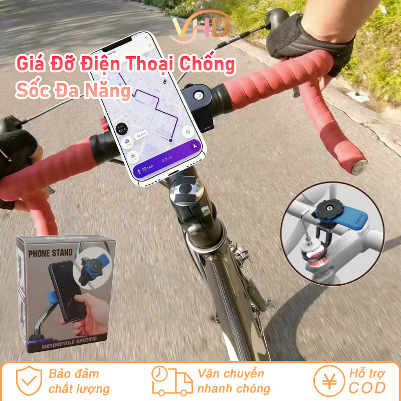Giá Đỡ Điện Thoại Chống Sốc Đa Năng - Kẹp Tay Lái 22.2-28.6mm, Xoay 360°, Dùng Cho Xe Máy & Xe Đạp