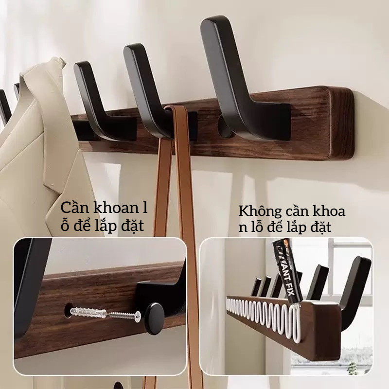 Móc Treo Đồ Bằng Gỗ Óc Chó - Thiết Kế Sang Trọng, Lắp Đặt Linh Hoạt  Chịu Lực Tốt, Đa Năng Cho Treo Áo, Mũ, Khăn