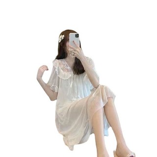Đầm ngủ công chúa tay ngắn, đồ ngủ công chúa lưới nơ mùa hè mới, đồ mặc nhà cho nữ