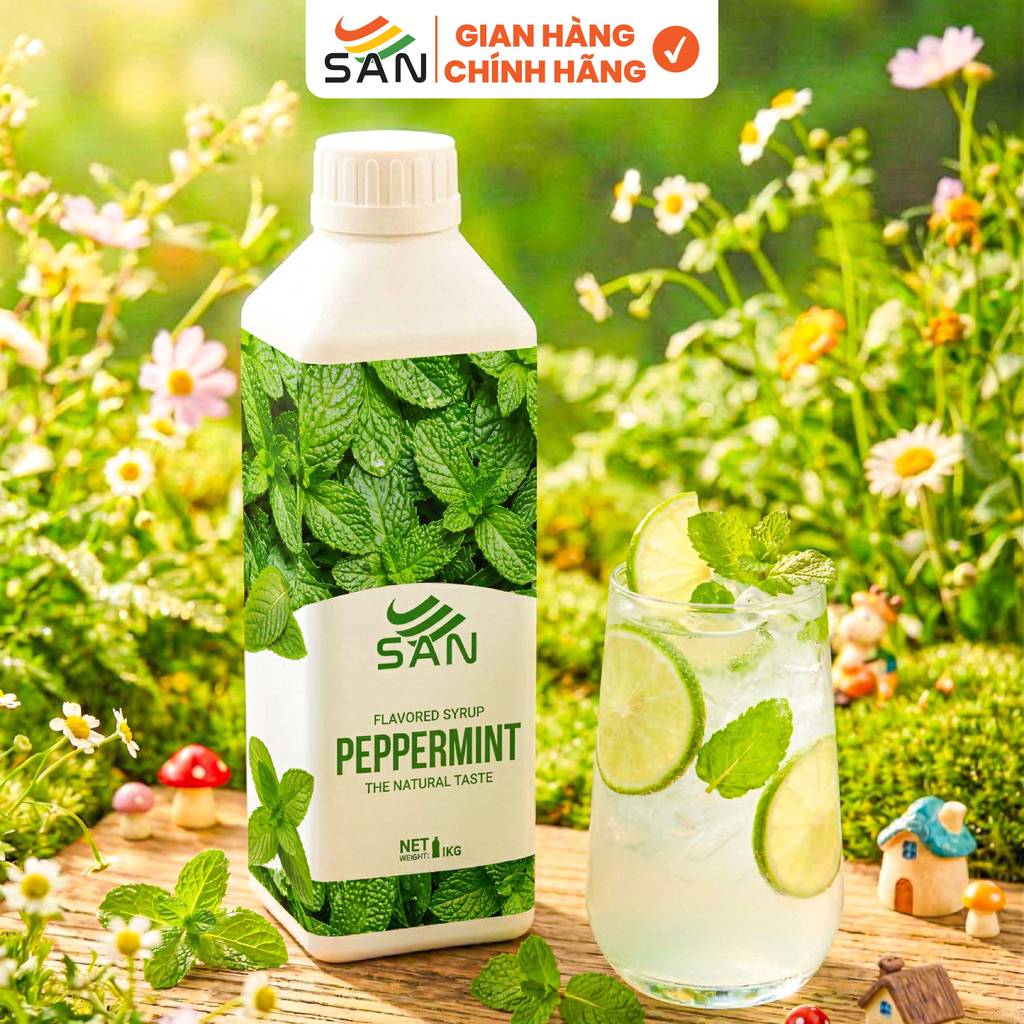 Syrup/siro HƯƠNG BẠC HÀ SAN Chai 1Kg, có mẫu thử 100ml, tặng công thức pha chế, hương thơm