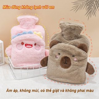 Túi giữ nhiệt tay Túi ấm bụng PVC an toàn vải nhung mềm mại dung tích 1000ml mẫu dễ thương 4 màu
