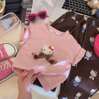 Áo thun bé gái Hello Kitty dễ thương - áo tay ngắn in hình phong cách Hàn Quốc
