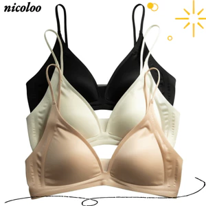NICOLOO Áo Ngực Cổ Chữ V Sâu Pháp, Áo Ngực Liền Mạch Không Dây Satin Sữa, Hỗ Trợ Mềm Mại Thoải Mái Thiết Kế Không Lưng Giảm Béo Phù Hợp Với Tam Giác Áo Ngực Cốc Thoải Mái Mặc
