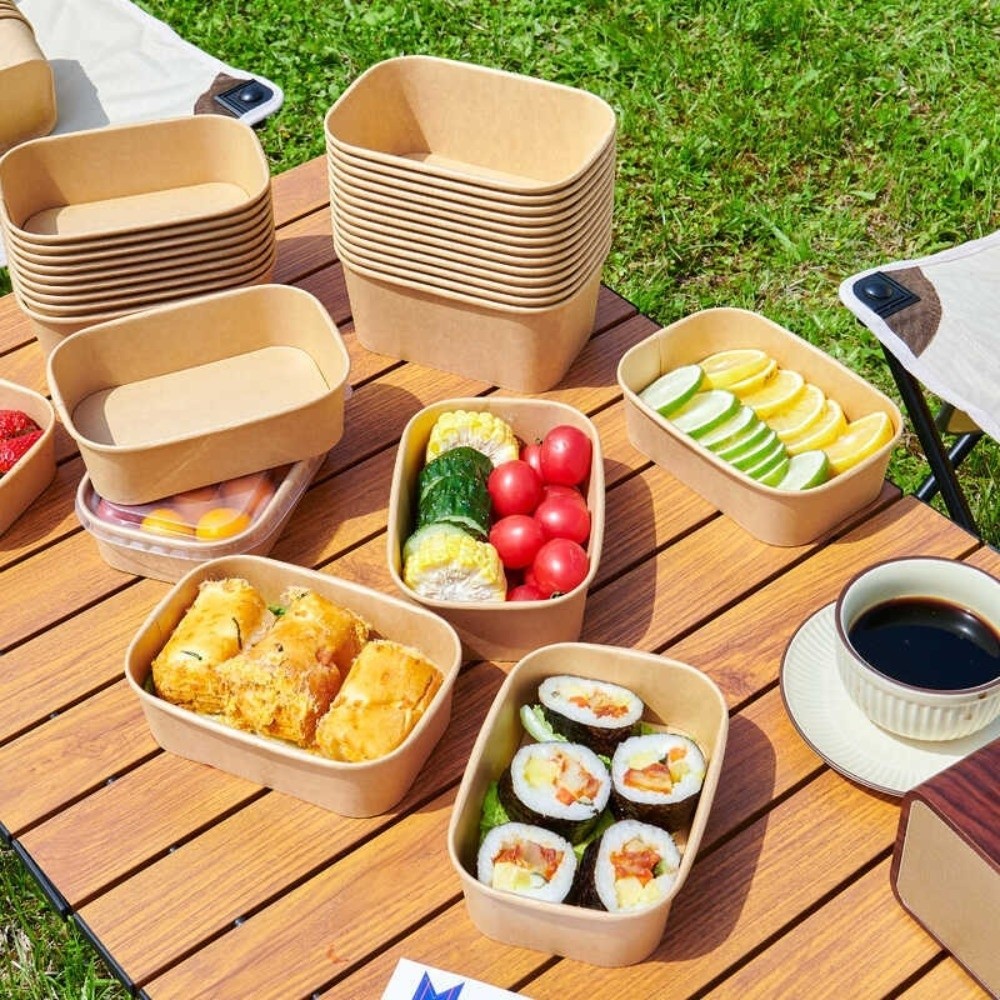 YICA Bộ 10 Hộp Cơm Trưa Giấy Kraft Vuông Có Nắp Chống Rò Rỉ, Dùng Một Lần, Đóng Gói Thực Phẩm Di Động Cho Gia Đình