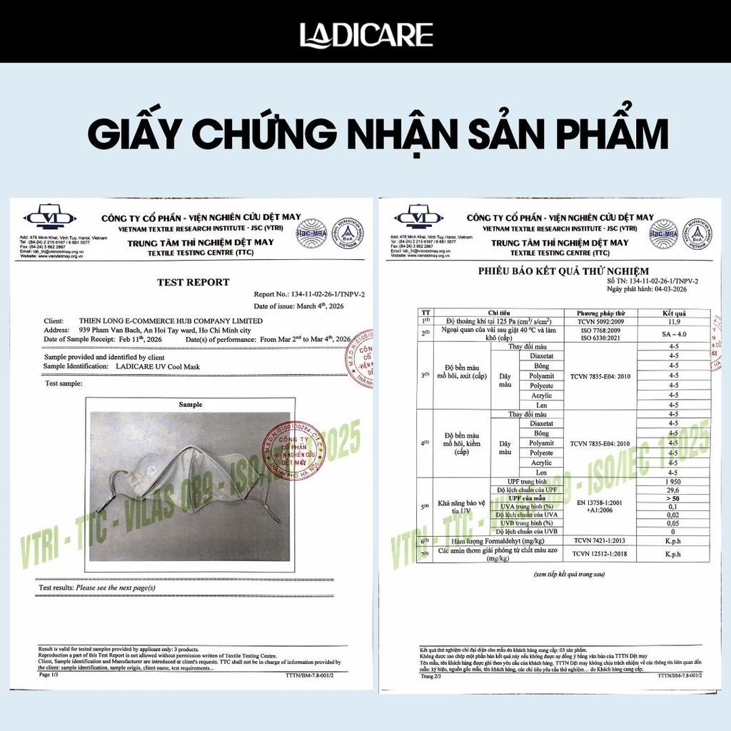 Combo 2 Khẩu trang chống nắng tia UV 99% LADICARE UPF50+ vải lụa mềm mịn thoáng khí có dây quai điều chỉnh