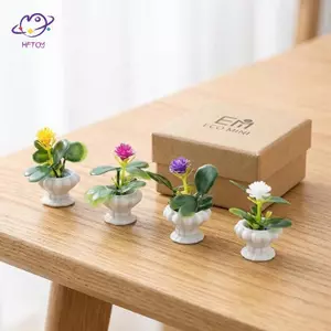 HFTOY Mô hình cây thu nhỏ Bộ 4 cây trồng trong chậu thực tế cho phụ kiện nhà búp bê và cảnh trưng bày sáng tạo ~