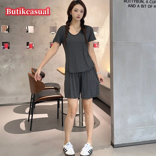 Phụ Nữ Modal Áo Quần Short Bộ plus Kích Thước Túi Ngắn Tay Áo Cao Cấp Quần Short Mùa Hè Rời Nhà Phù Hợp Với M 6XL