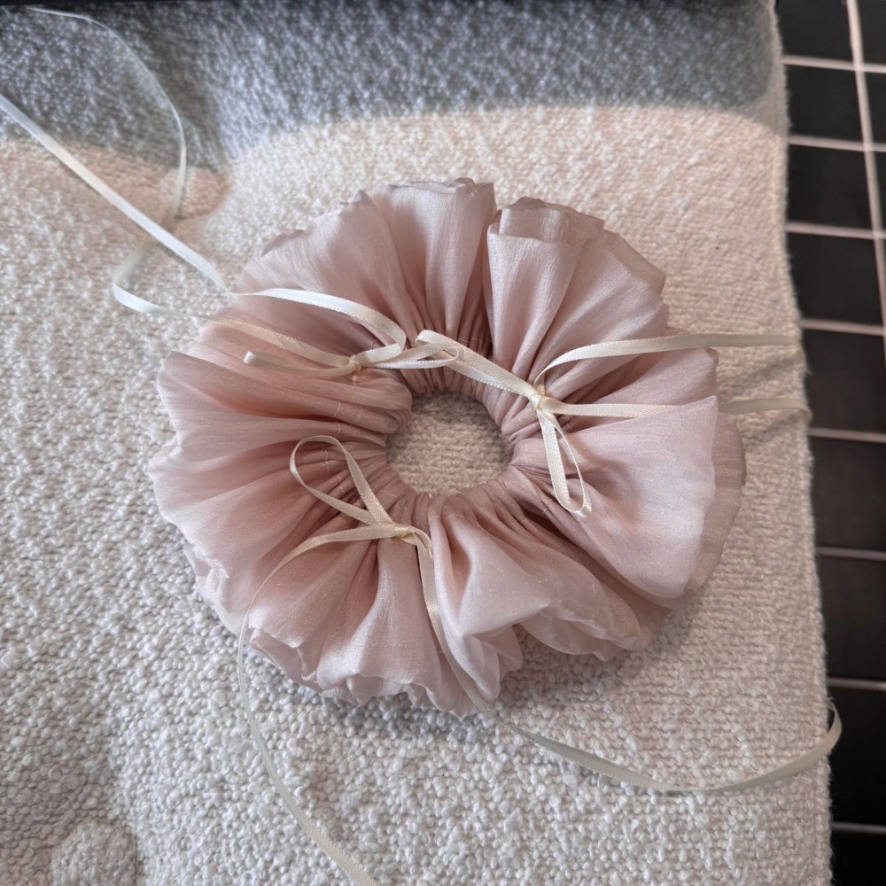 Hululu - Phụ kiện tóc phong cách mới Pháp với mỏng ruy băng nơ đa lớp sợi scrunchy