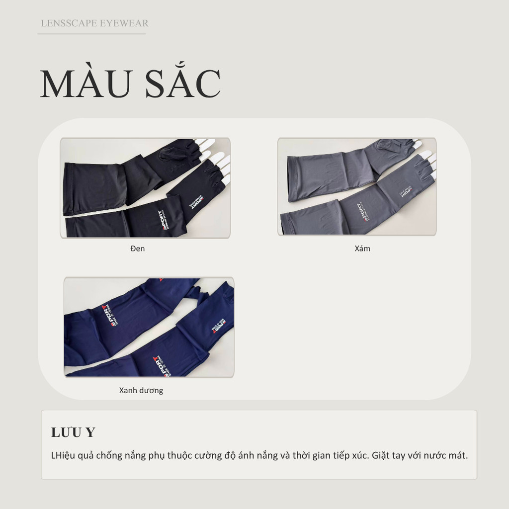 LENSSCAPE-Bao tay chống nắng vải ice silk – UPF50+, chống tia UV, chất liệu mát mịn, thoáng khí