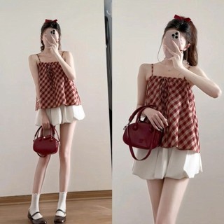 Set áo 2 dây kẻ kèm áo cardigan dài tay phong cách Hàn Quốc, Áo hai dây tiểu thư kẻ sọc Siêu xinh