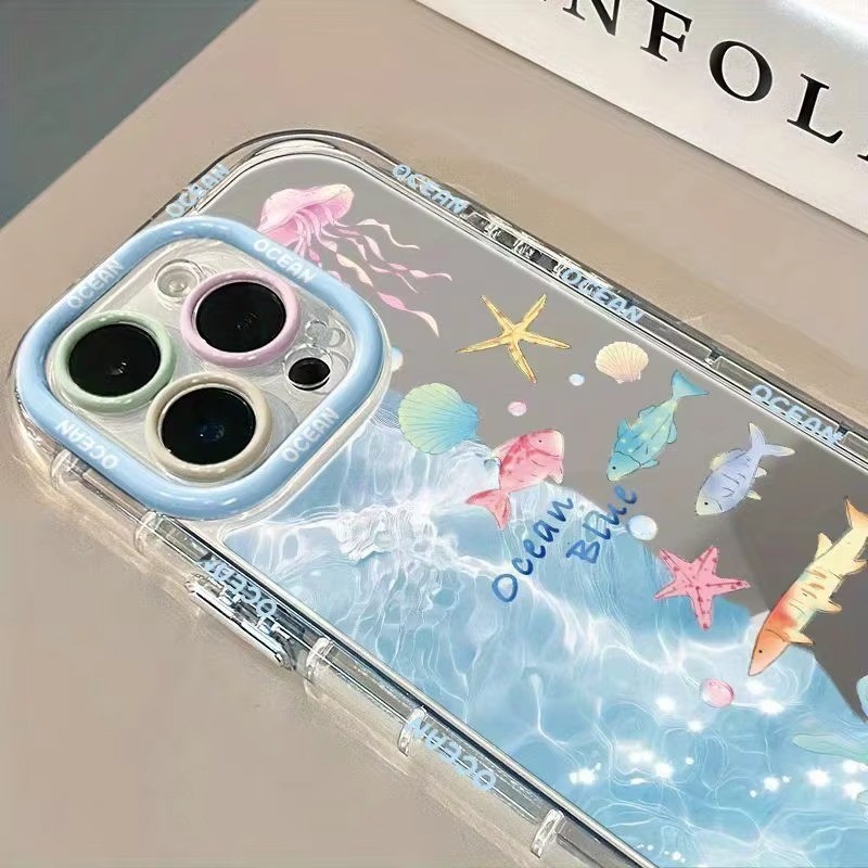INS Thời Trang Xanh Đại Dương Gương Thiết Kế Ốp Lưng Điện Thoại iPhone 17 16 15 14 13 12 11 Pro Max 7 8 Plus XR X XS Max 16E Mềm Chống Sốc