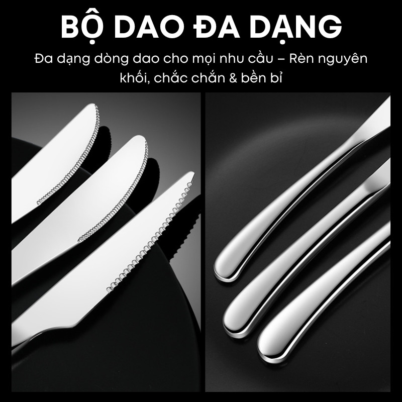 Bộ Dao Thìa Nĩa Inox 304 Elegant KOOBEE Đa Dạng Kích Cỡ – Dùng Ăn Bít Tết, Món Âu, Chuyên Cho Nhà Hàng – Khách Sạn | 343