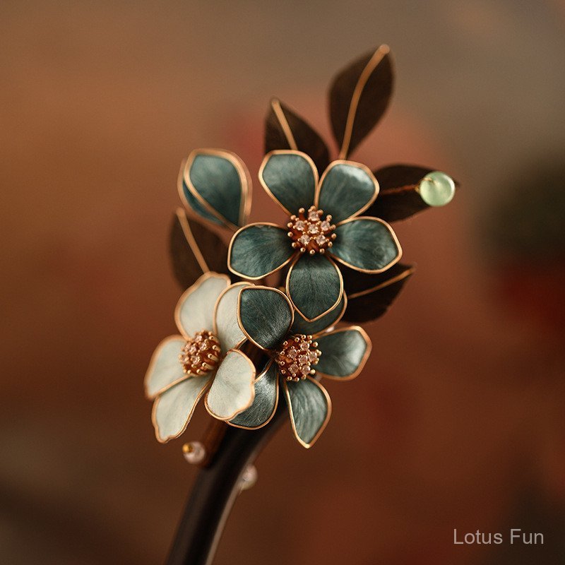 Phụ kiện kẹp tóc handmade phong cách cổ điển Trung Quốc, gỗ đàn hương hoa vintage, phù hợp cho hanfu và áo sườn xám