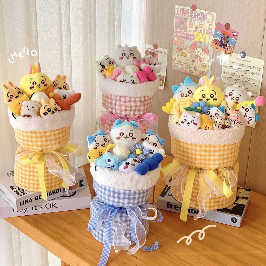 Chiikawa Usagi Hachiware Búp Bê Hoa Bó Hoa Chiikawa Handmade Sang Trọng Búp Bê Bó Hoa Bé Gái Quà Tặng Trang Trí Phòng