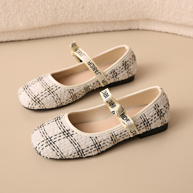 Retro Mary Jane Flat Ren Loafers Giày Da Nữ Mũi Tròn Đế Bằng