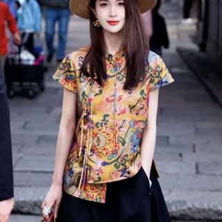 Áo sơ mi nữ phong cách Trung Hoa, thiết kế nút thời trang cho mùa hè
