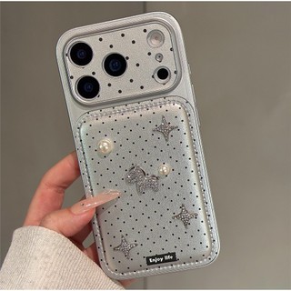 Ốp điện thoại hình con ngựa bằng da bạc cao cấp Wave Dot thích hợp cho iPhone17 16 15 14 13 Pro Max Bảo vệ Camera chống sốc Vỏ cứng chống rơi
