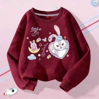 Áo nỉ cổ tròn mỏng, thoải mái, in hình hoạt hình gia đình Sanrio dành cho bé gái, thích hợp mặc ngoài trời.