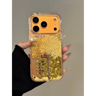 Quicksand Slidable Gold Sequin Get Rich Tree Goldfish Vỏ Điện Thoại Trong Suốt Cho iPhone 17Promax 17Pro 12 13 14 15 16 Pro Max Chống Sốc Nam Nữ Vỏ Di Động