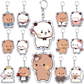 Bubu Dudu Rose Love Keychains Couple Bear Panda Acrylic Keyrings for Accessories Bag Pendant Key Chain for Gifts