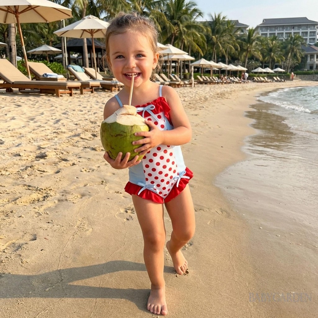 1-5 Tuổi Trẻ Em Bé Gái Đồ Bơi Thời Trang Chấm In Màu Sắc Tương Phản Xù Viền Trang Trí Nơ Bé Gái Đồ Bơi
