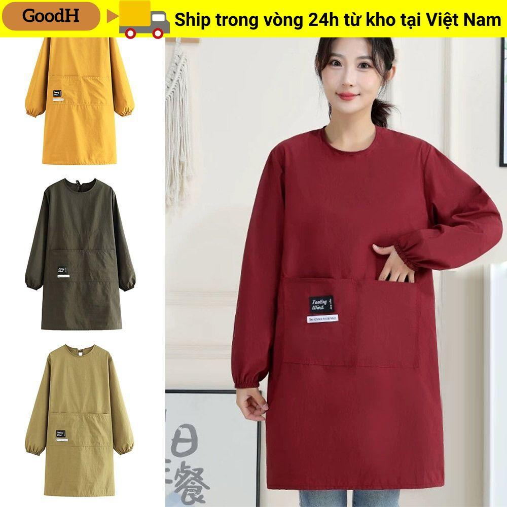 Tạp dề nhà bếp GOODH, Yếm nướng bánh màu trơn chống thấm nước, Tạp dề nhà cà phê dài tay thoáng khí di động cho nhà bếp gia đình