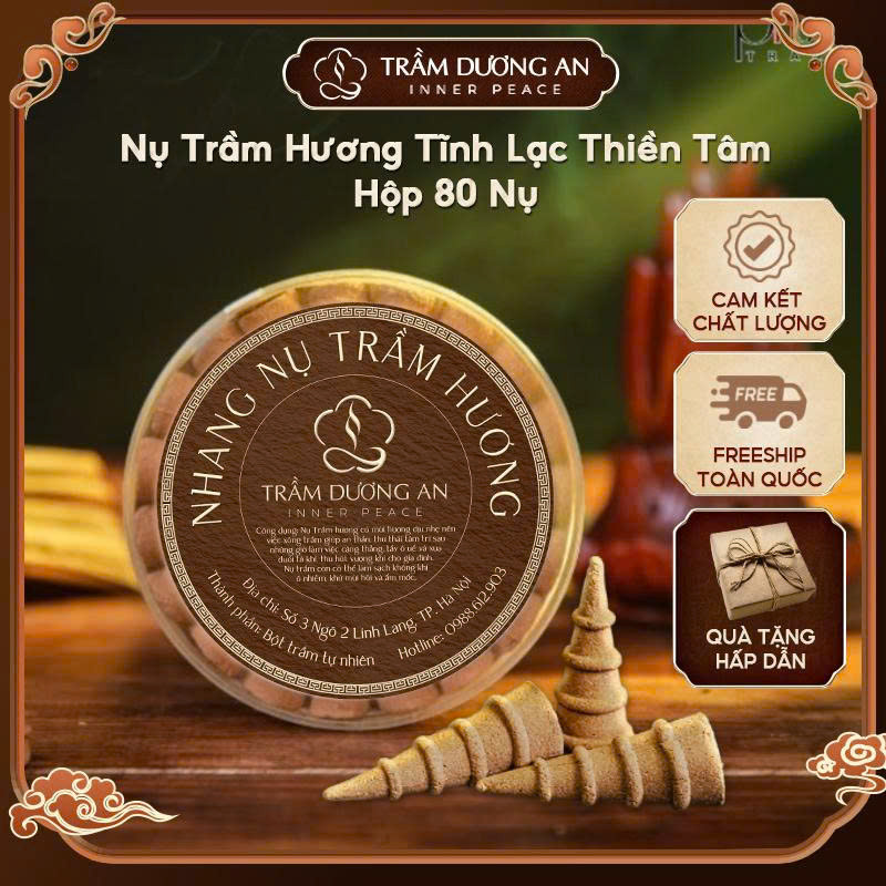 Hộp 80 Nhang Nụ TRẦM NGUYÊN CHẤT Khói Ngược, Thơm Dịu, Thời Gian Cháy 25 - 30 Phút, Dùng Cho Thác Khói Và Thiền Tịnh