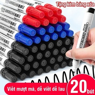 Bút lông viết bảng bộ 20 đen xanh kinh tế, viết bút đánh dấu rõ nét, xoá được sạch, sử dụng lâu dài
