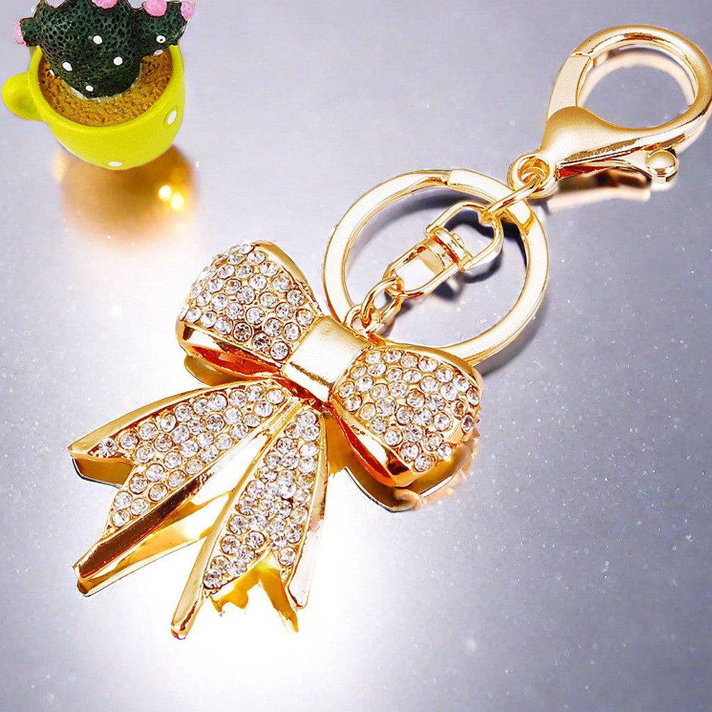 Trái Tim Trẻ Kim Cương Nơ Xe Móc Khóa Kim Loại Mặt Dây Chuyền Chìa Khóa Vòng Quà Tặng Kinh Doanh 26.1.23
