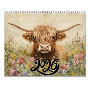Treeling Artistic Cow 2026 Lịch treo tường để sử dụng trang trí Có trang xé và nhắc nhở ngày lễ trong môi trường làm việc