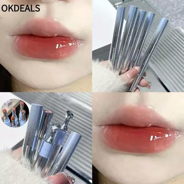 OKDEALS Son Bóng, Bàn Chải Sắt Kim Loại Chống Dính Cup Son Môi Bóng, Dưỡng Ẩm Lâu Dài Chống Thấm Nước Màu Đỏ Son Tint Trang Điểm