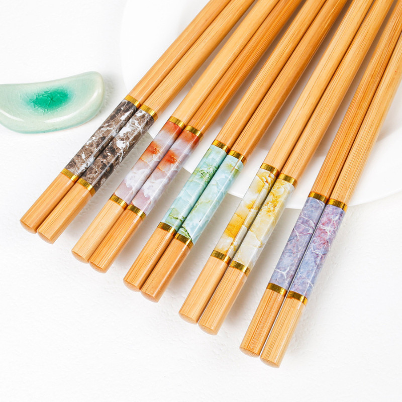 Đũa Trúc Tự Nhiên Viền Vân Đá Giả 24cm – Bộ 10 Đôi – Chống Mốc  Tốt – Dùng Gia Đình, Quán Ăn | 363