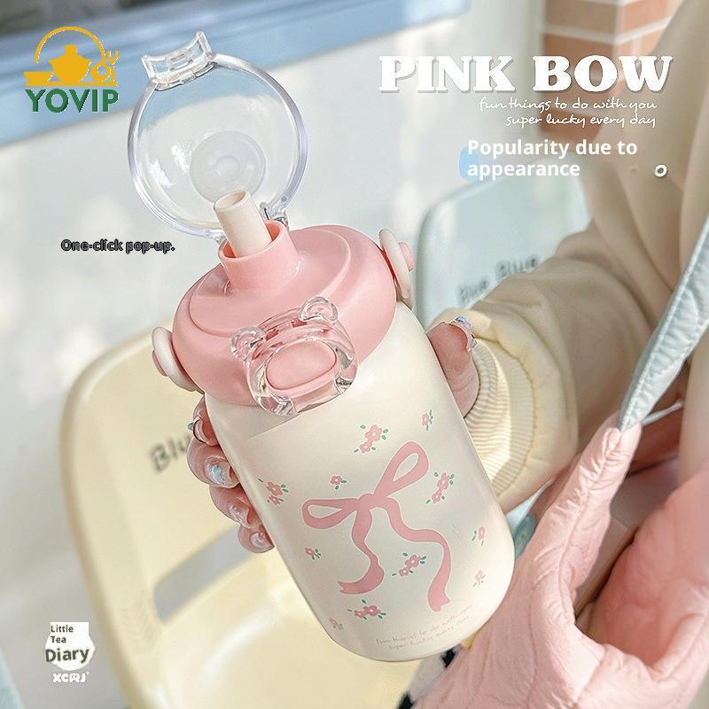 YOVIP Trẻ Em Bình Giữ Nhiệt Bằng Thép Không Gỉ Ống Hút Dễ Thương Ấm Siêu Tốc Di Động Thiết Kế Đơn Giản Bình Nước Thép 304 Cho Trẻ Em VN