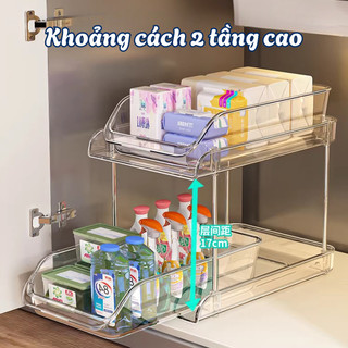 Kệ Đựng Đồ Nhà Bếp 2 Tầng Trong Suốt ECO, Giá Để Đồ Đa Năng, Kệ Mỹ Phẩm Kéo Trượt Tiện lợi