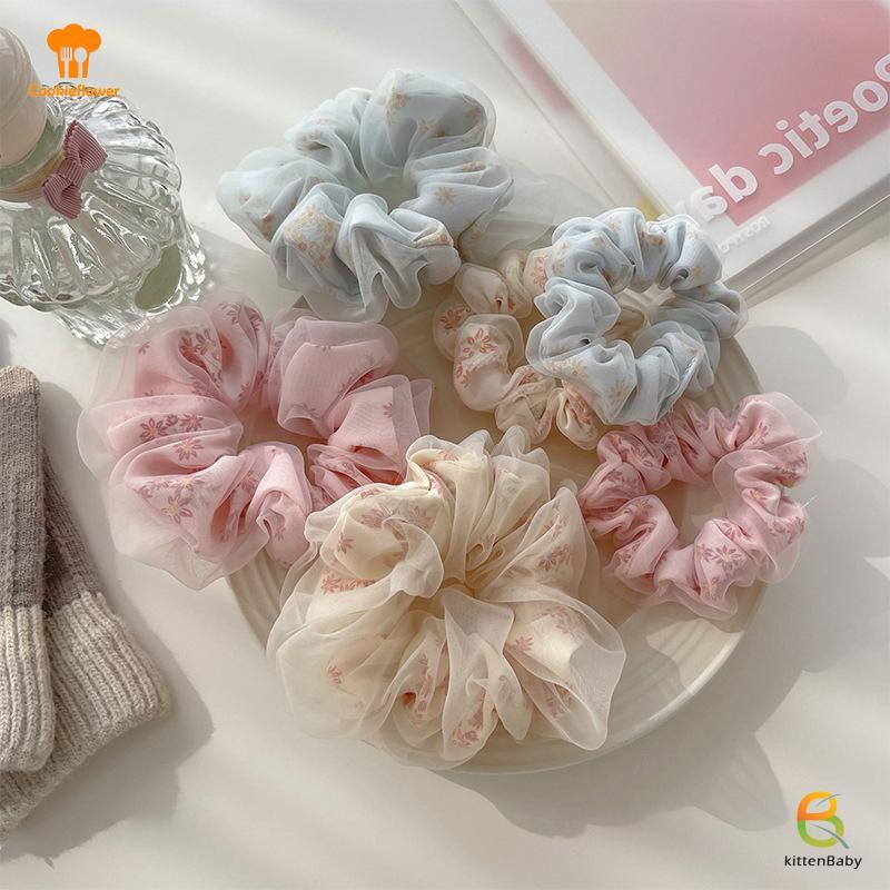 Dây buộc tóc Scrunchie bằng lụa hai lớp Organza hoa ngọt ngào - Phụ kiện tóc cho bé gái