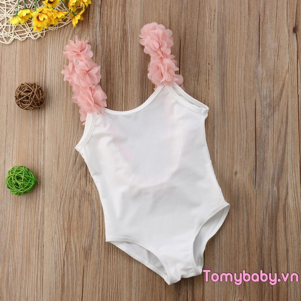 Bộ đồ bơi một mảnh cho bé gái Đồ bơi hở lưng có dây đeo vai hoa Bộ đồ tắm màu trơn