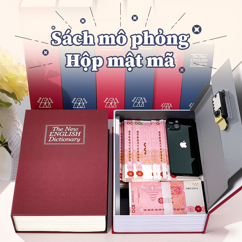 Hộp sắt an toàn hình sách, kích thước 24 x 15,5 x 5,5 cm – hộp tiết kiệm tiền an toàn và tiện lợi với mật khẩu