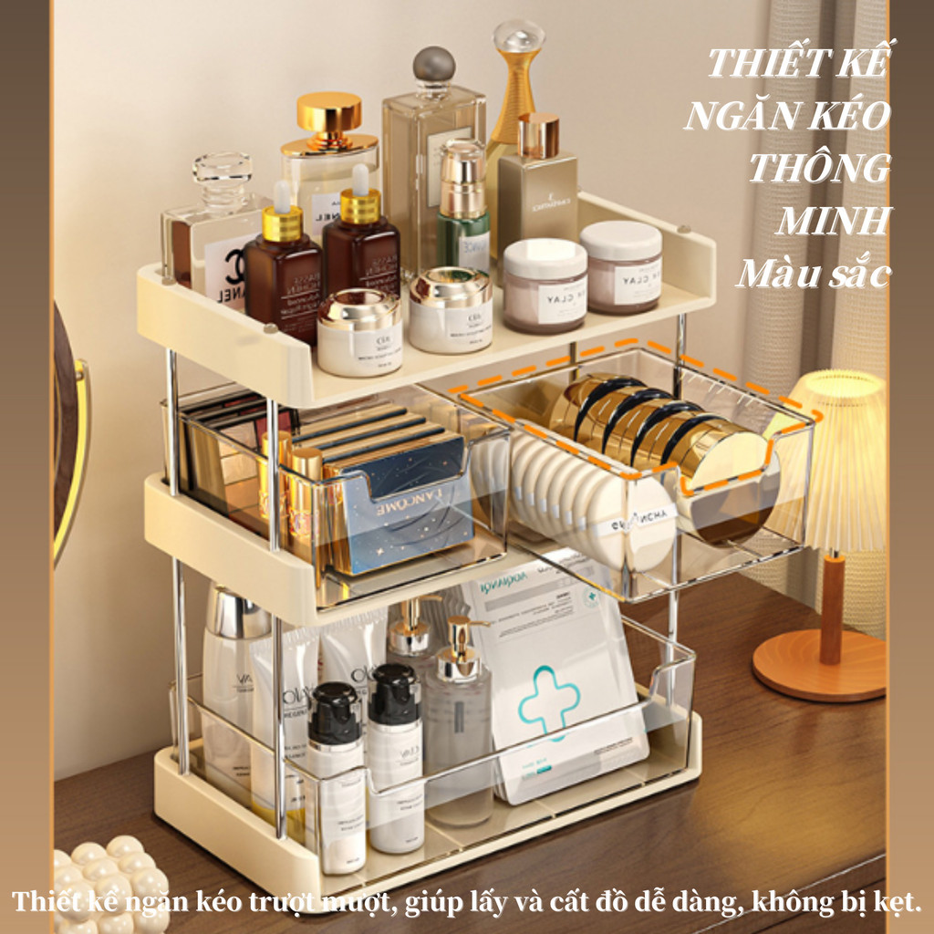 Tủ Để Bàn Đựng Mỹ Phẩm Đa Năng 2-3 Tầng - Dung Tích Lớn, Đựng Son, Nước Hoa, Phấn Mắt, Trang Trí Bàn