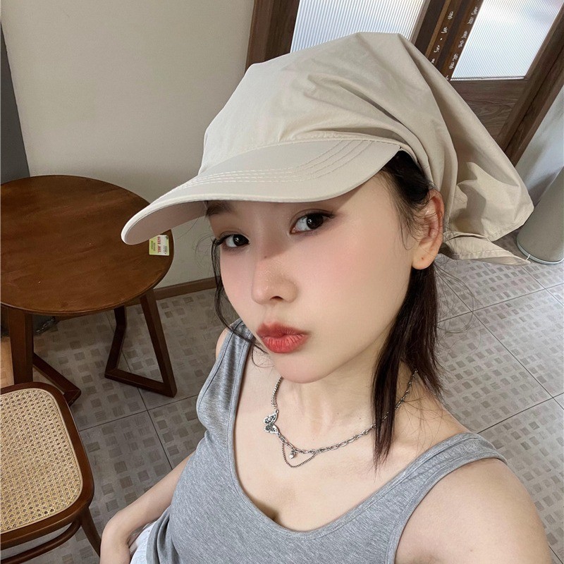 Mũ Đội chống nắng Vành Nhỏ Lưỡi Trai có dây đeo cổ Mau Khô Màu trơn siêu mỏng bảo vệ cổ ngoài trời mùa hè dành cho nữ