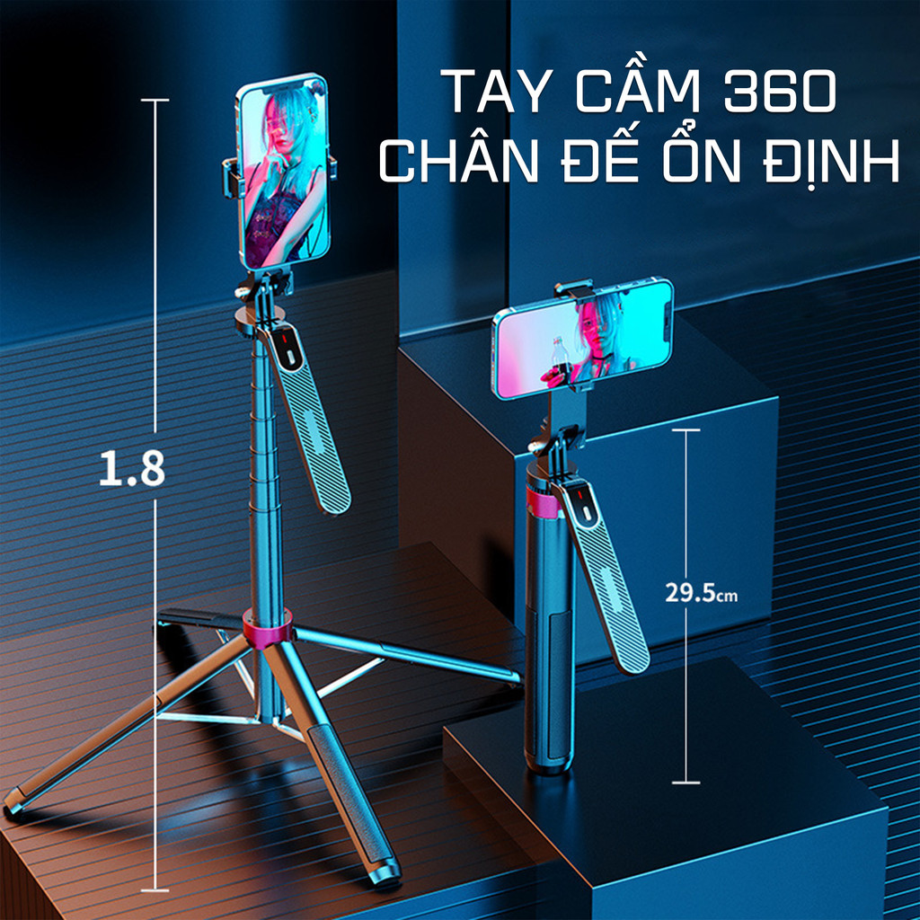 Gậy chụp hình 4 chân Selfie Tripod P180/P185/P320 quay Video Livestream Chụp Hình xoay 360 độ Cao 1,8m 2,2m
