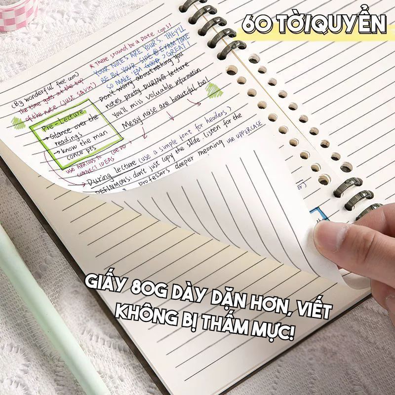 Sổ Tay Ghi Chép A5/B5 - Vở Kẻ Ngang Planner Học Sinh, Sổ Còng Thay Được Giấy Linh Hoạt, Đầy Sáng Tạo