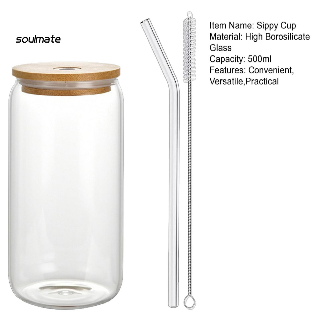 Linh hồn| Cốc uống có ga Ống hút Mason Jar Glass có nắp gỗ Hợp thời trang 500ml Thủy tinh Borosilicate Mason Jar Tumbler có nắp gỗ Ống hút – Hoàn hảo cho đồ uống Soda cho Southeas