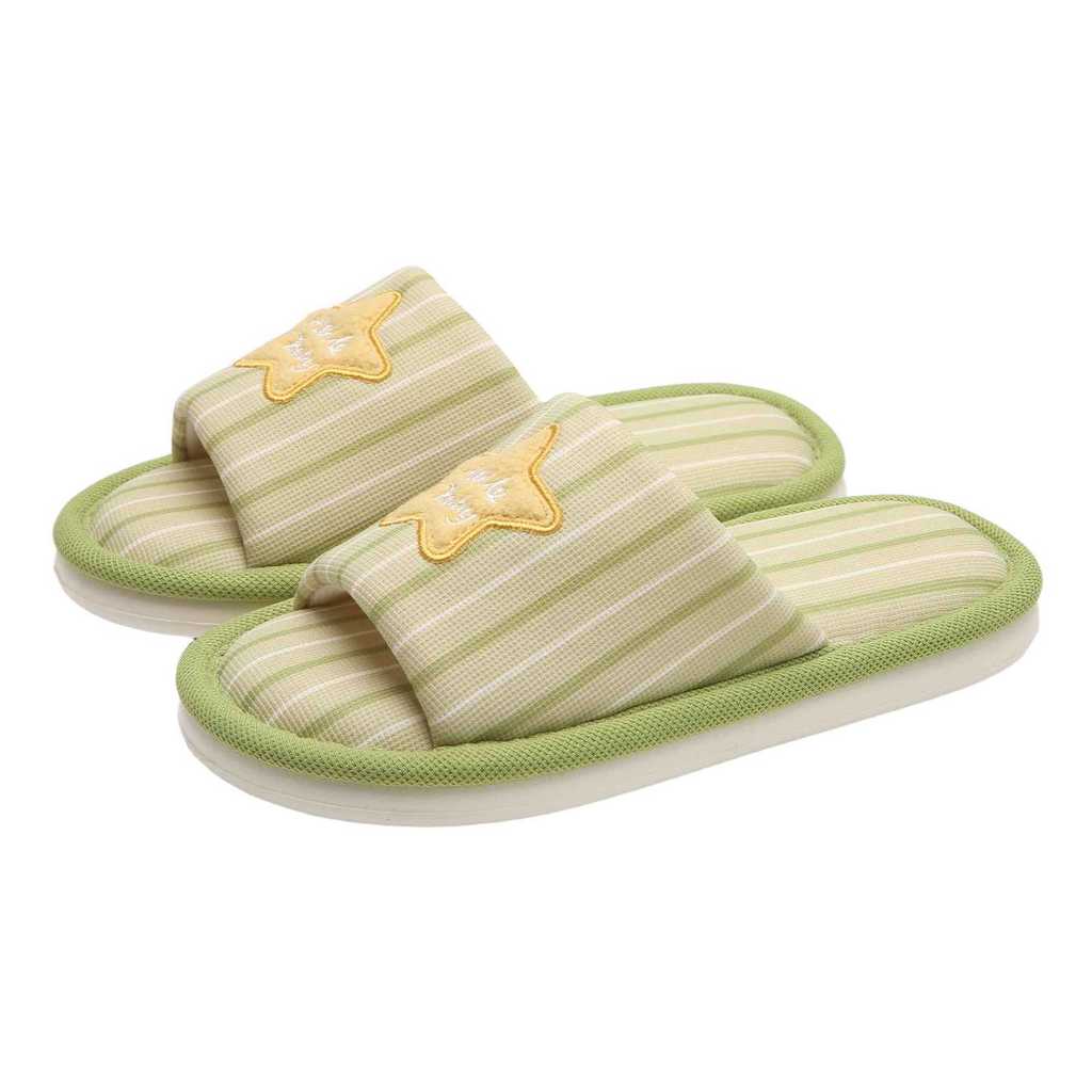 XIXITIAO Dép Vải Lanh Cotton Nhà Phong Cách Mới Phòng Ngủ Họa Tiết Dọc Nữ Xuân Hè Thoải Mái